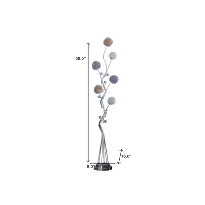 59" Steel Six Light LED Novelty Floor Lamp With Colorful Funky Floral Shades