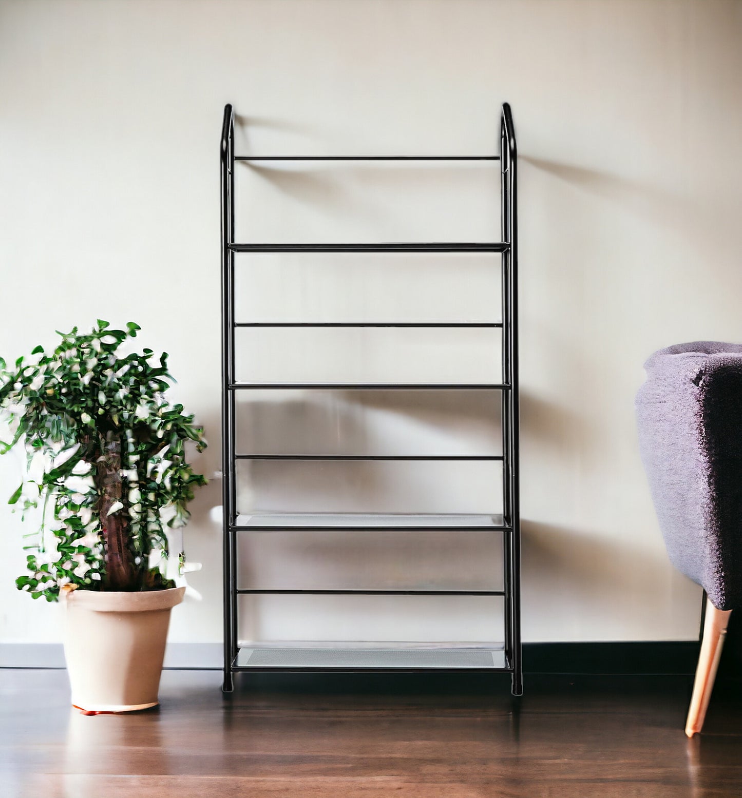 Black Four Shelf Metal Standing Book Shelf