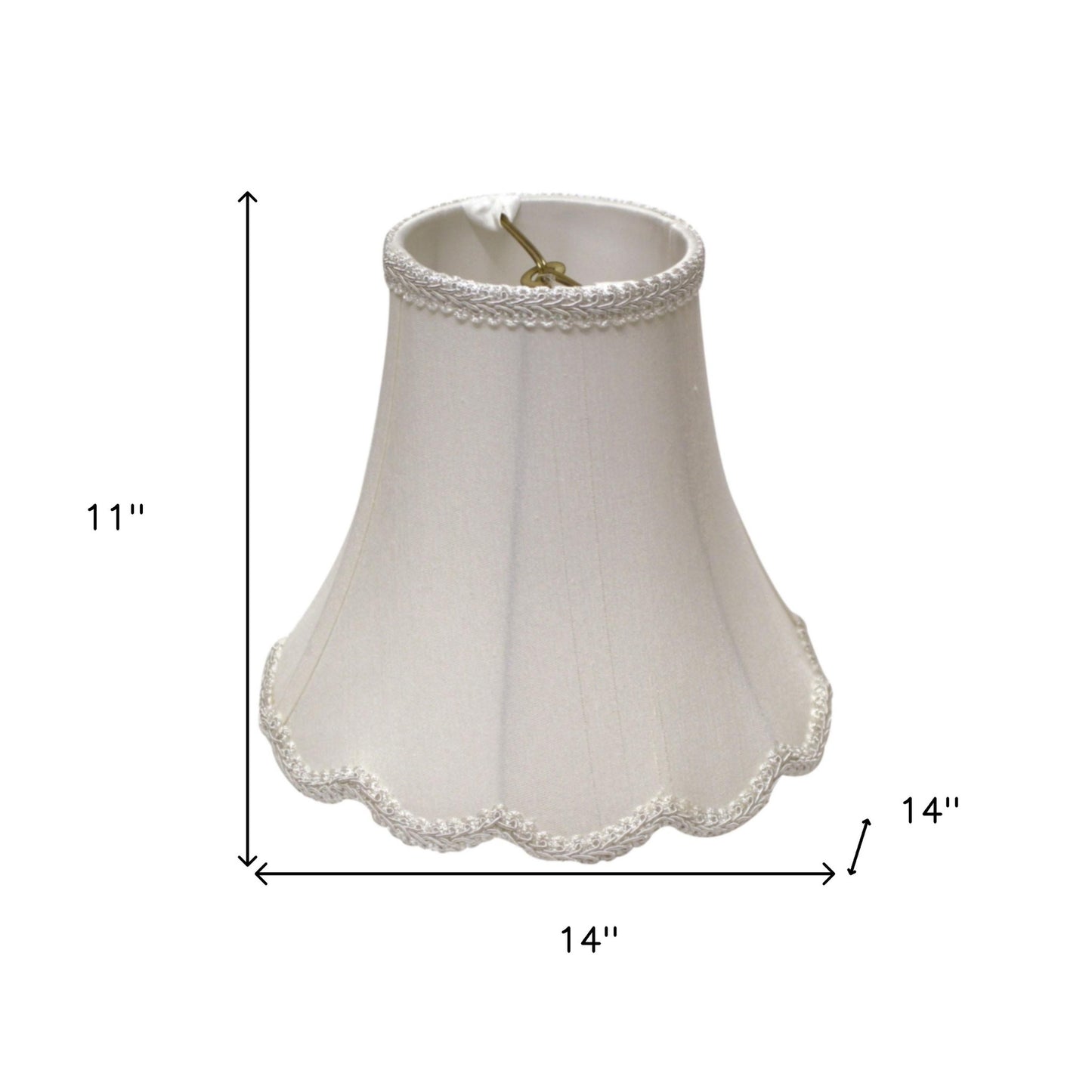 14" White Slanted Scallop Bell Monay Shantung Lampshade