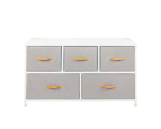 39" White and Gray Steel and Fabric Five Drawer Dresser