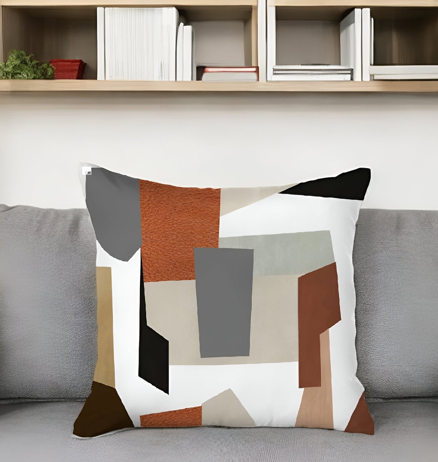 18" X 18" Black And Grey Abstract Zippered Handmade Polyester Throw Pillow Cover