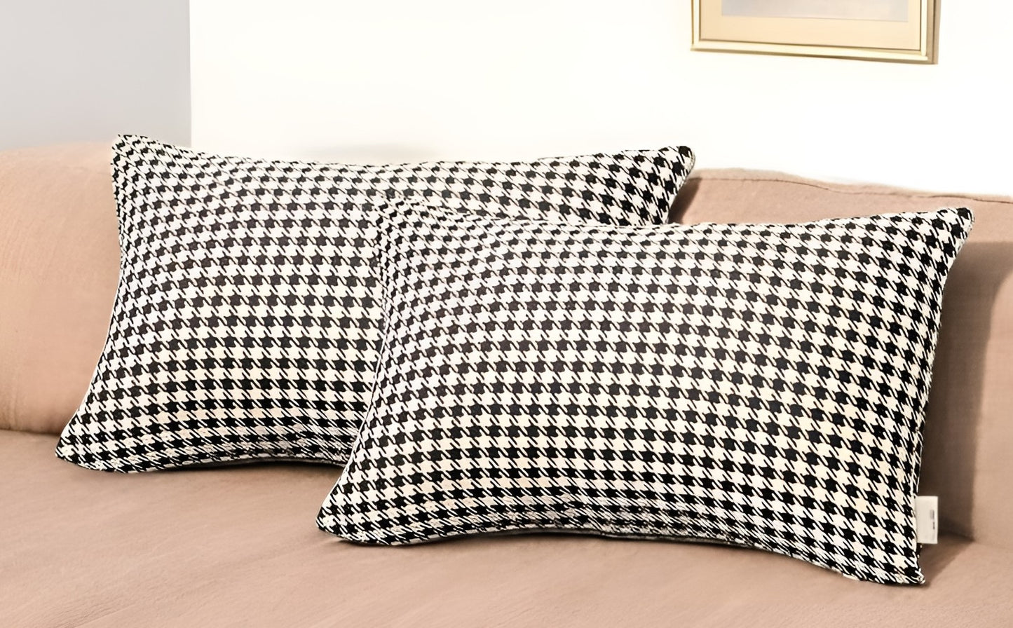 Set Of Two 20" X 12" Grey Polyester Houndstooth Zippered Pillow