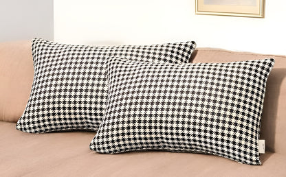 Set Of Two 20" X 12" Grey Polyester Houndstooth Zippered Pillow