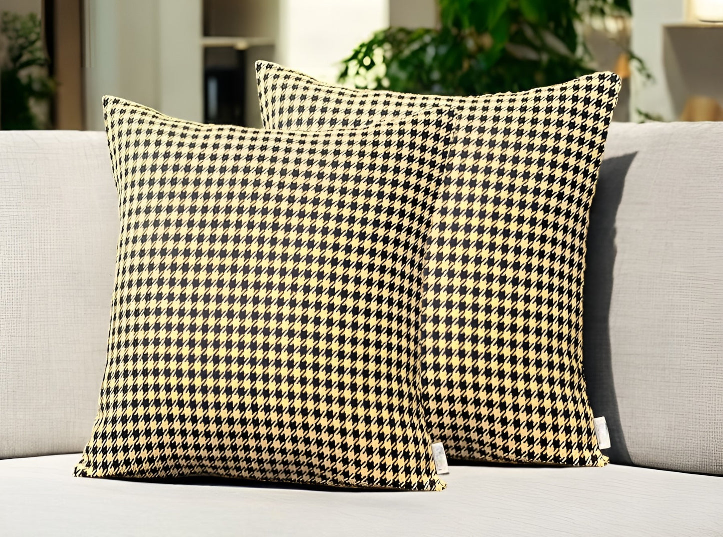 Set Of Two 18" X 18" Yellow Polyester Houndstooth Zippered Pillow