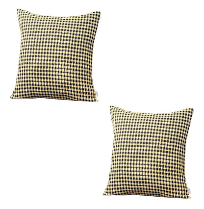 Set Of Two 18" X 18" Yellow Polyester Houndstooth Zippered Pillow