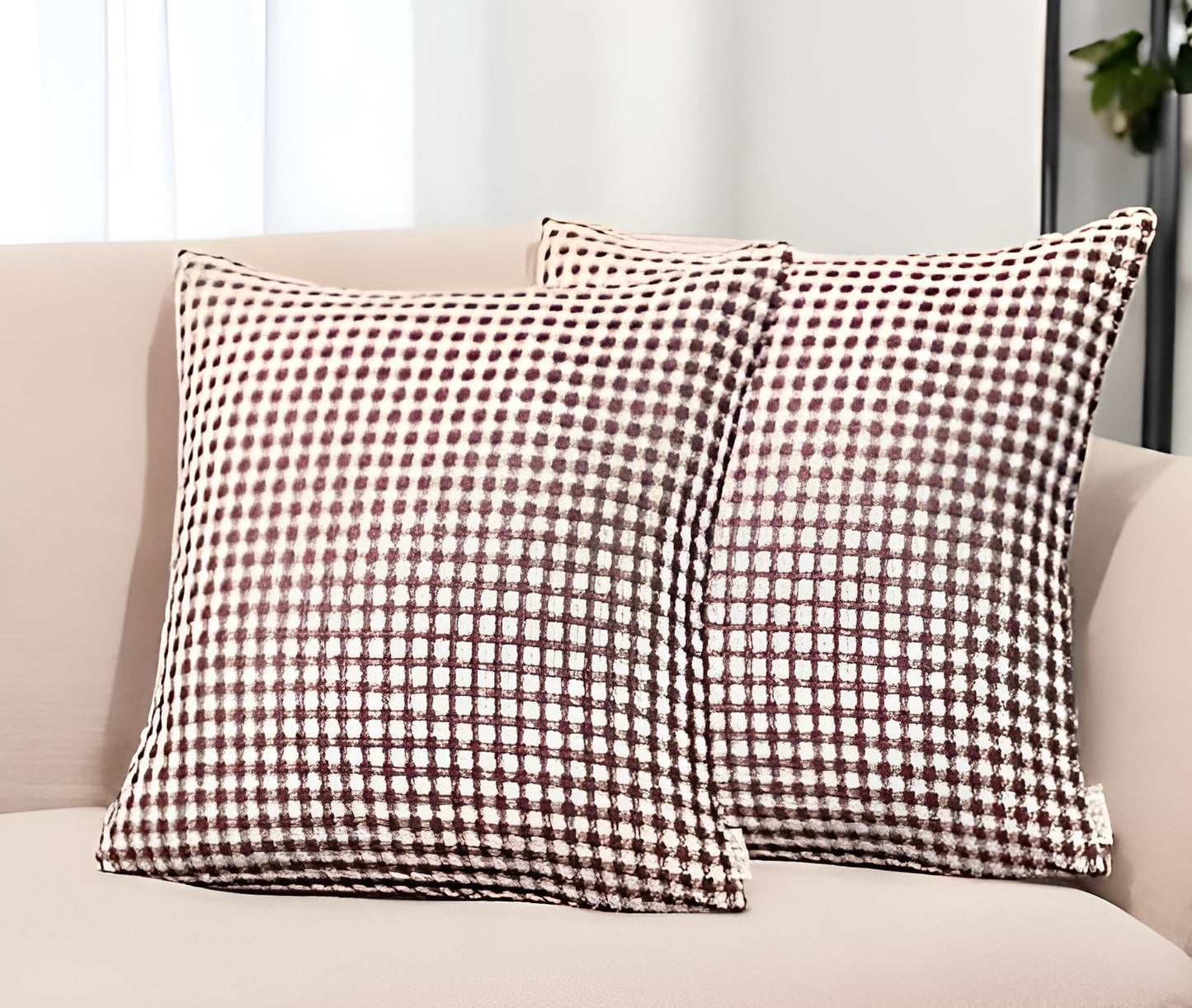 Set Of Two 18" X 18" Red Polyester Houndstooth Zippered Pillow