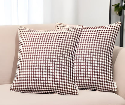 Set Of Two 18" X 18" Red Polyester Houndstooth Zippered Pillow