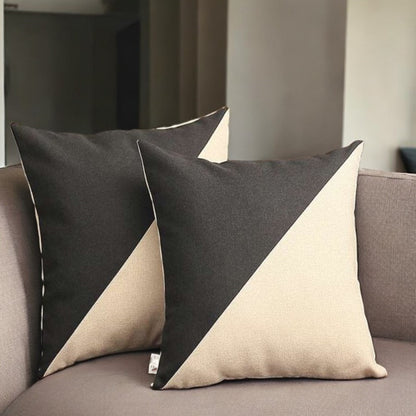 Set Of Two 18" X 18" Black And Grey Polyester Geometric Zippered Pillow