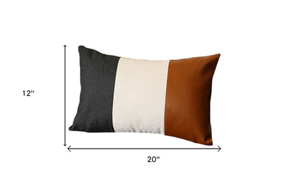 Set Of Two 20" X 12" Black Grey And Brown Polyester Geometric Zippered Pillow