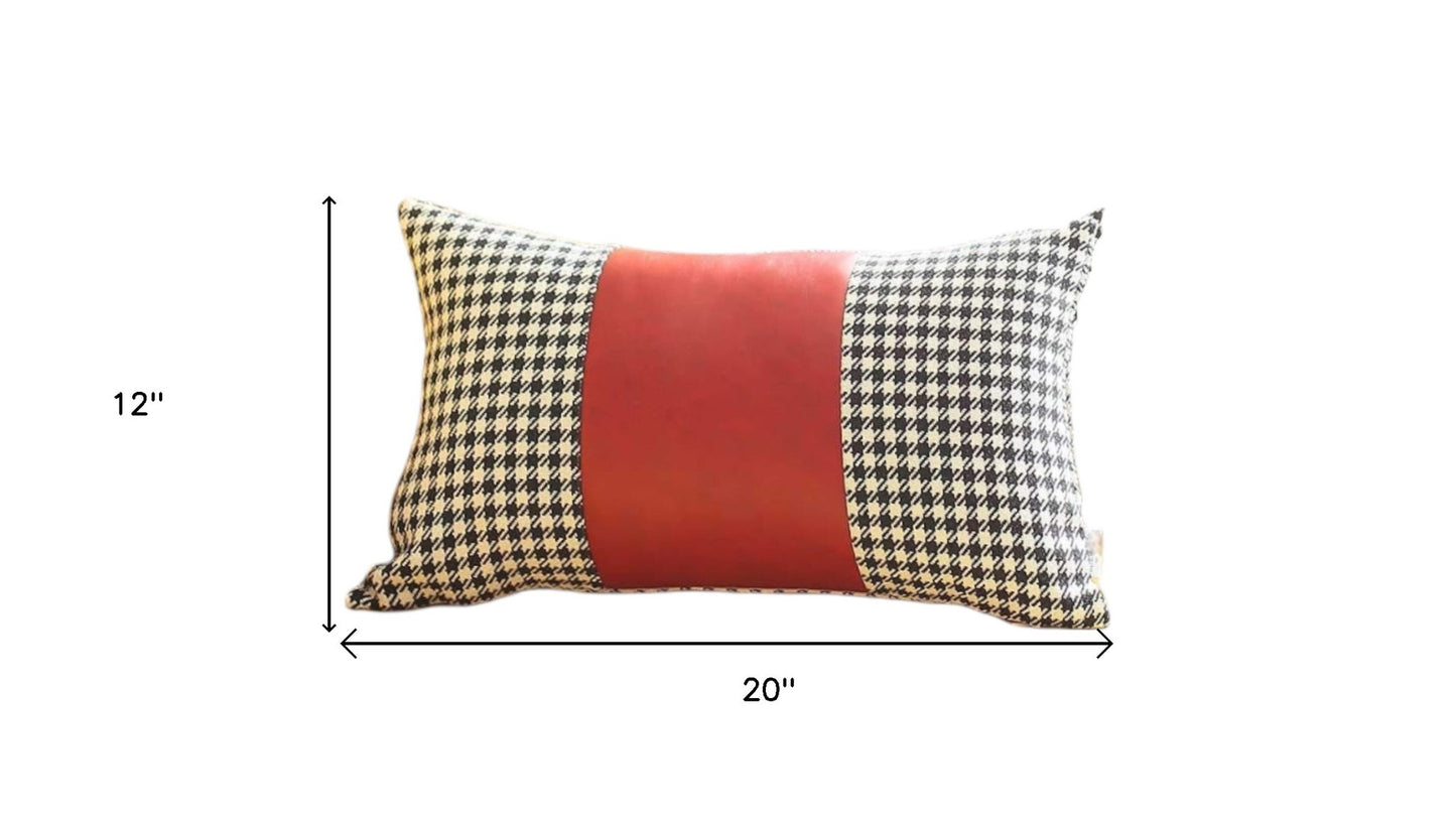 Set Of Two 20" X 12" Black And Red Polyester Houndstooth Zippered Pillow