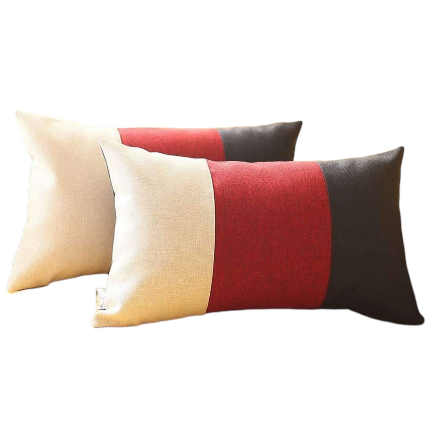 Set Of Two 20" X 12" Black Red And Grey Polyester Geometric Zippered Pillow