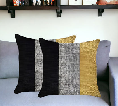 Set Of Two 18" X 18" Grey And Black Geometric Zippered Handmade Polyester Throw Pillow