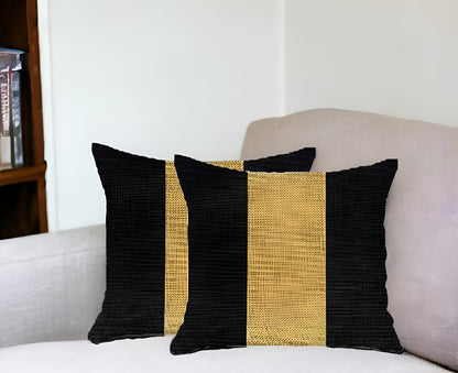 Set Of Two 18" X 18" Black And Yellow Geometric Zippered Handmade Polyester Throw Pillow