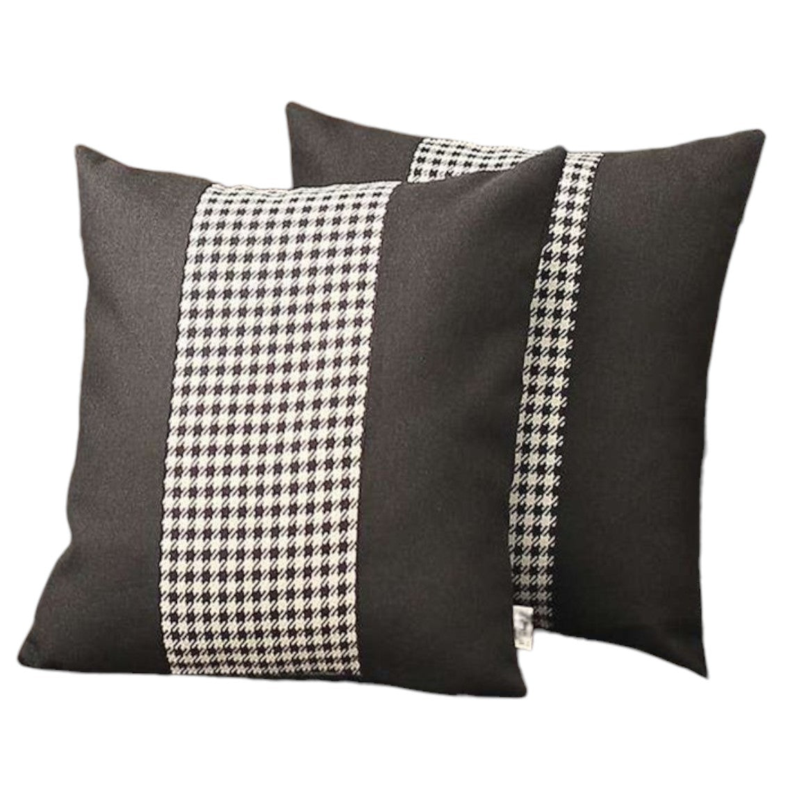 Set Of Two 18" X 18" Black And White Polyester Houndstooth Zippered Pillow