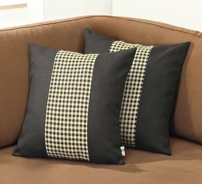 Set Of Two 18" X 18" Black And Yellow Polyester Houndstooth Zippered Pillow