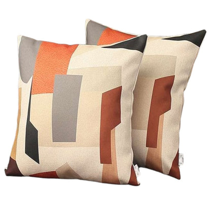 Set Of Two 18" X 18" Gray Black White Red And Brown Polyester Abstract Zippered Pillow