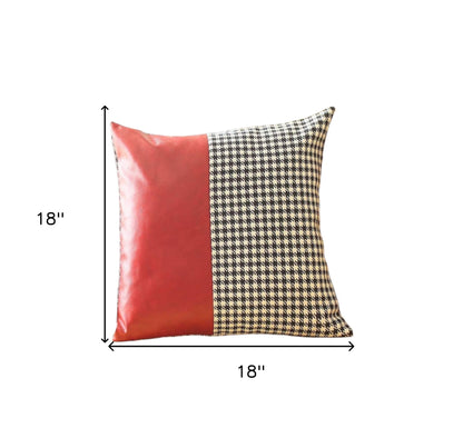 Set Of Two 18" X 18" Red Polyester Houndstooth Zippered Pillow