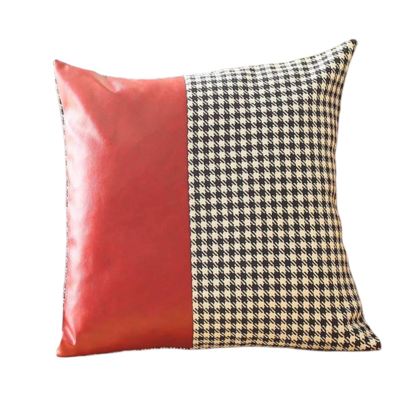 Set Of Two 18" X 18" Red Polyester Houndstooth Zippered Pillow