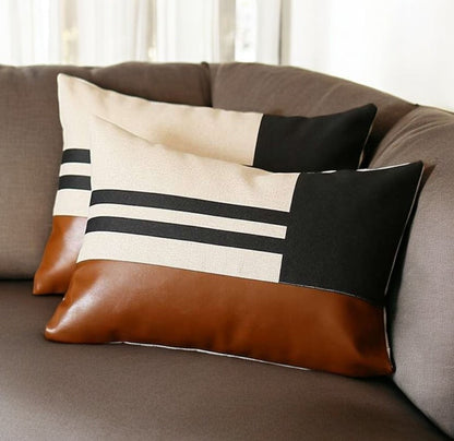 Set Of Two 20" X 12" Brown And Black Polyester Striped Zippered Pillow