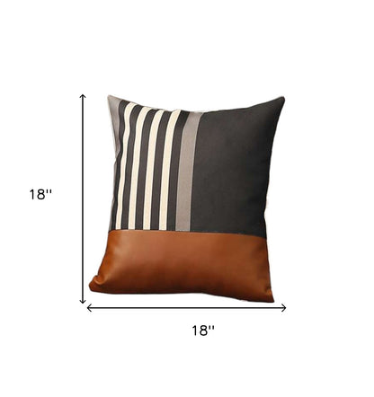 Set Of Two 18" X 18" Brown And Black Polyester Striped Zippered Pillow