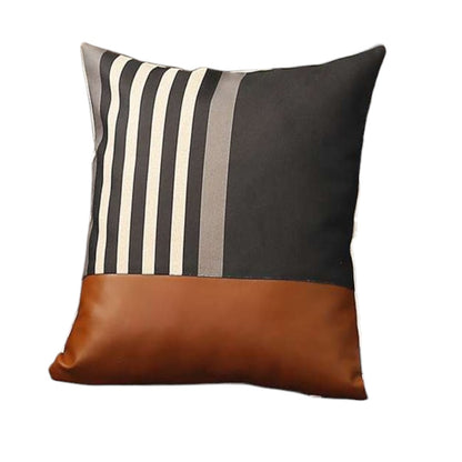 Set Of Two 18" X 18" Brown And Black Polyester Striped Zippered Pillow