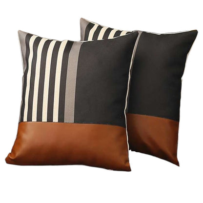 Set Of Two 18" X 18" Brown And Black Polyester Striped Zippered Pillow