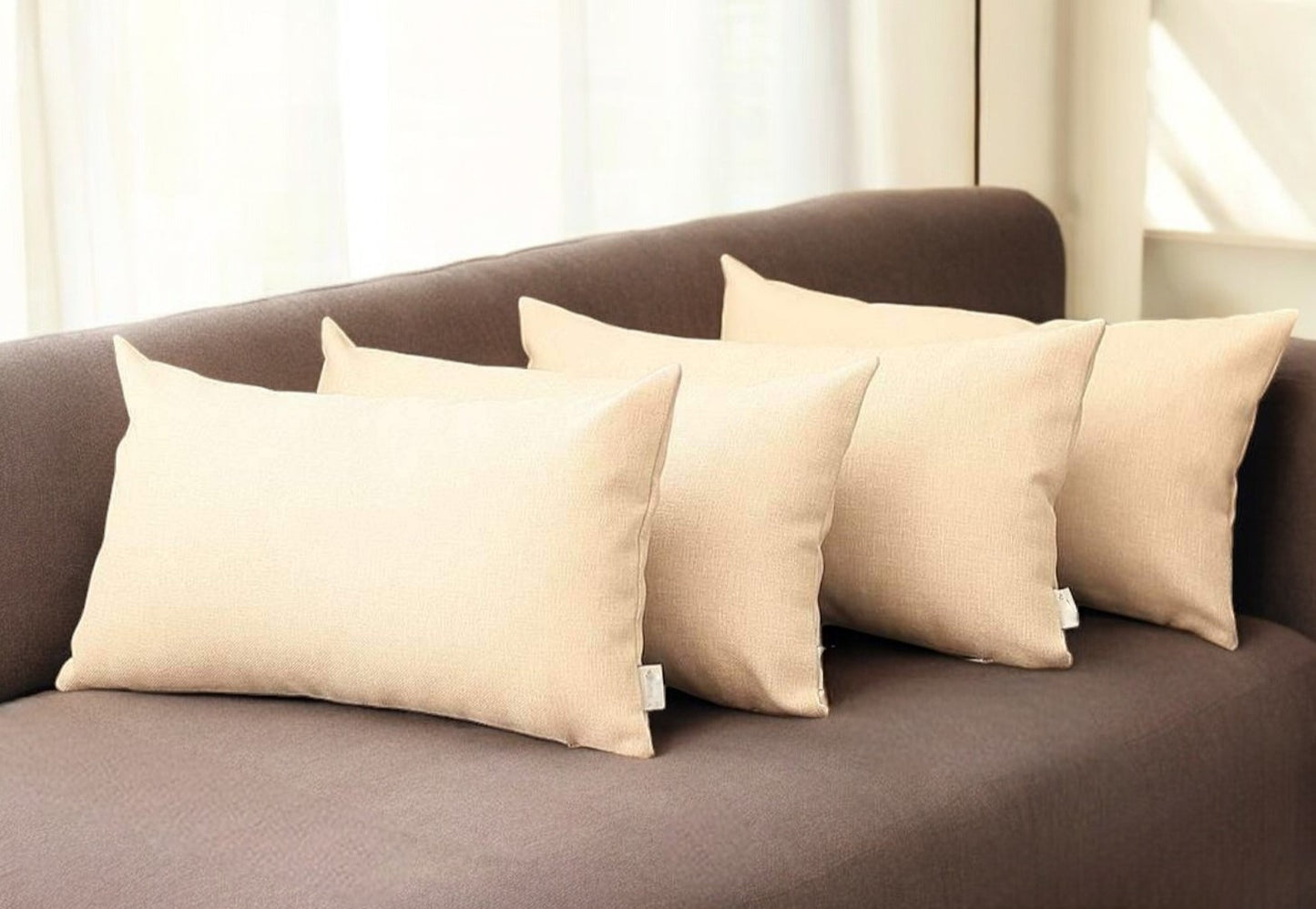 Set Of Four 20" X 12" Ivory Polyester Zippered Pillow