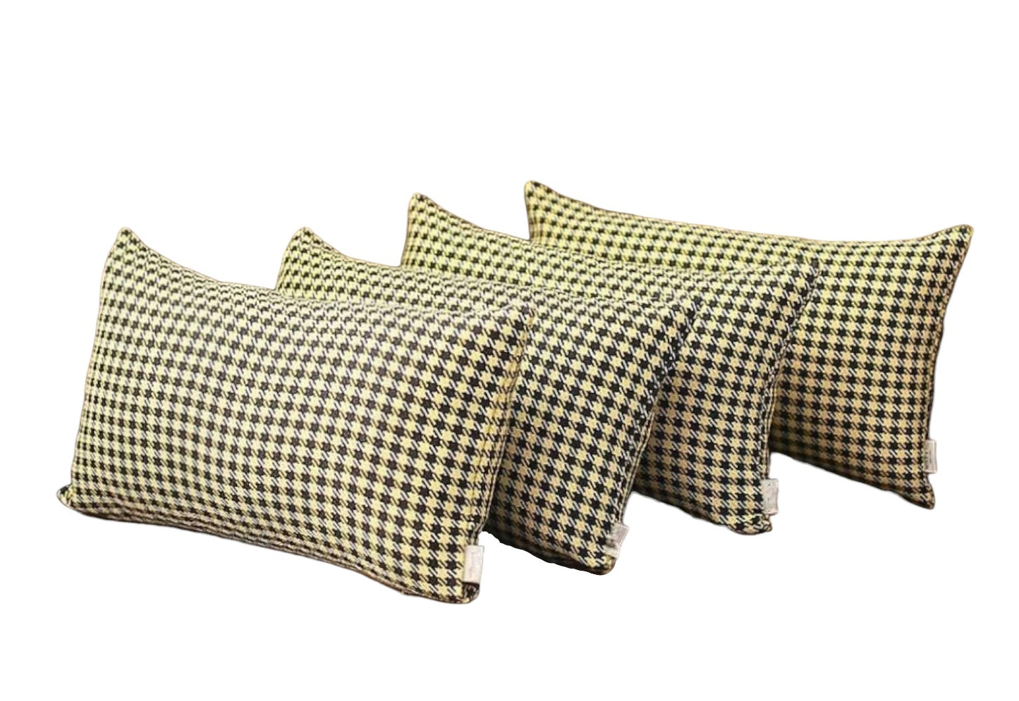 Set Of Four 20" X 12" Yellow Polyester Houndstooth Zippered Pillow