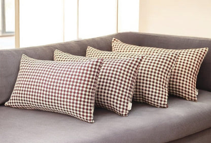 Set Of Four 20" X 12" Red Polyester Houndstooth Zippered Pillow