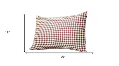 Set Of Four 20" X 12" Red Polyester Houndstooth Zippered Pillow