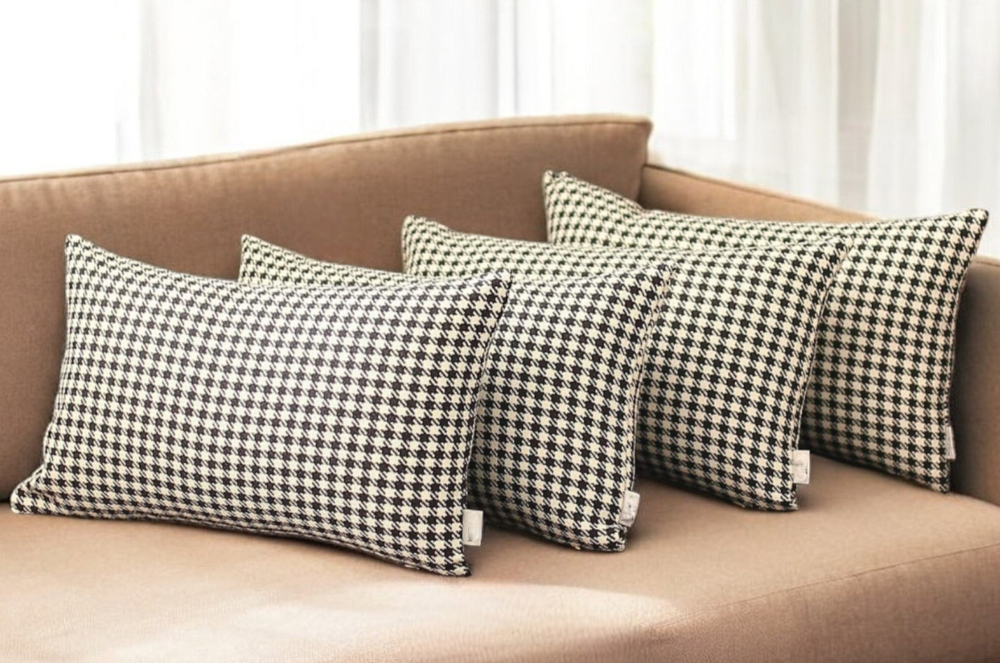 Set Of Four 20" X 12" Grey Polyester Houndstooth Zippered Pillow