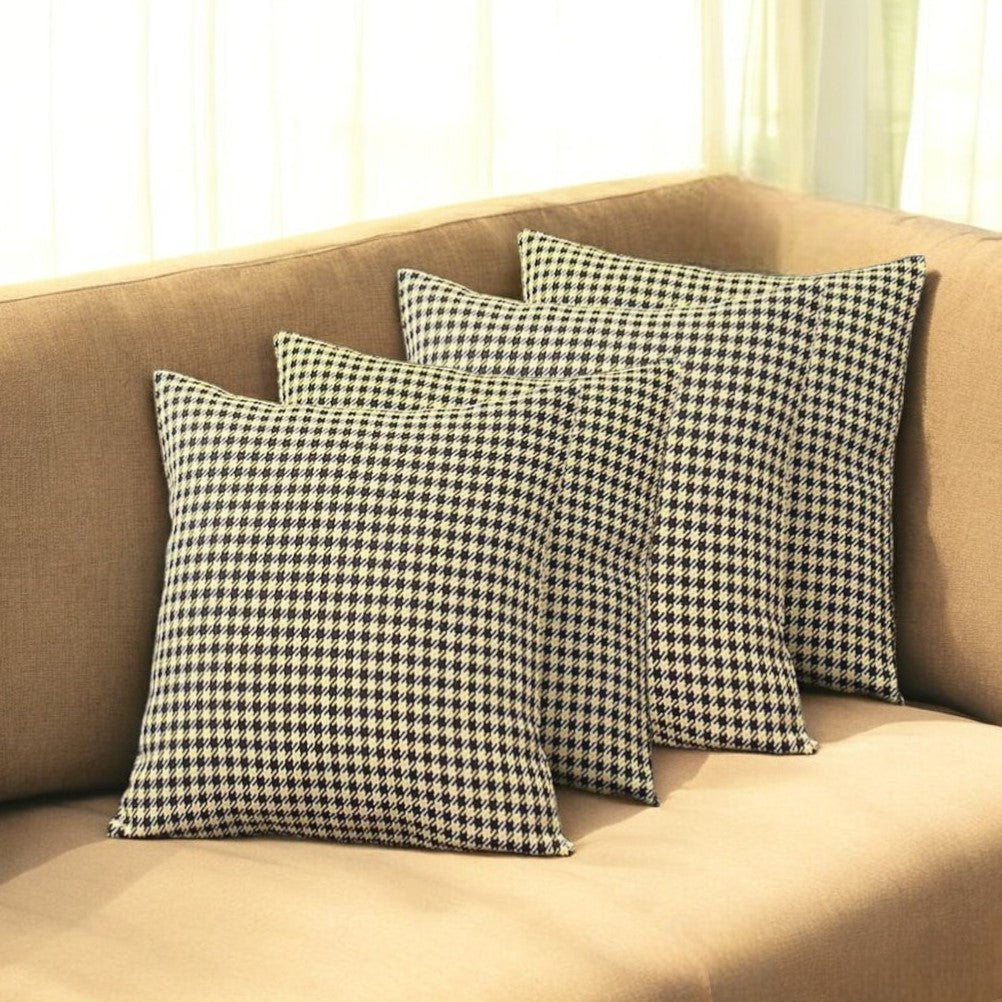 Set Of Four 18" X 18" Yellow Polyester Houndstooth Zippered Pillow