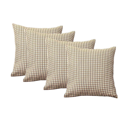 Set Of Four 18" X 18" Brown Polyester Houndstooth Zippered Pillow