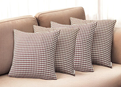 Set Of Four 18" X 18" Red Polyester Houndstooth Zippered Pillow