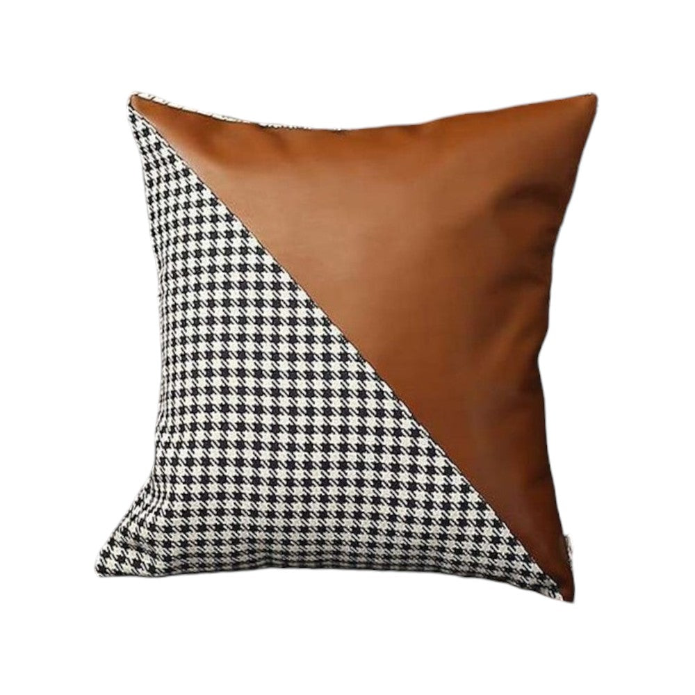 Set Of Four 18" X 18" Brown And Black Polyester Houndstooth Zippered Pillow