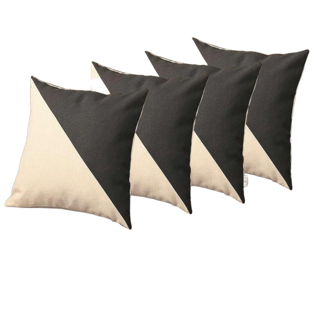 Set Of Four 18" X 18" Black And Grey Polyester Geometric Zippered Pillow