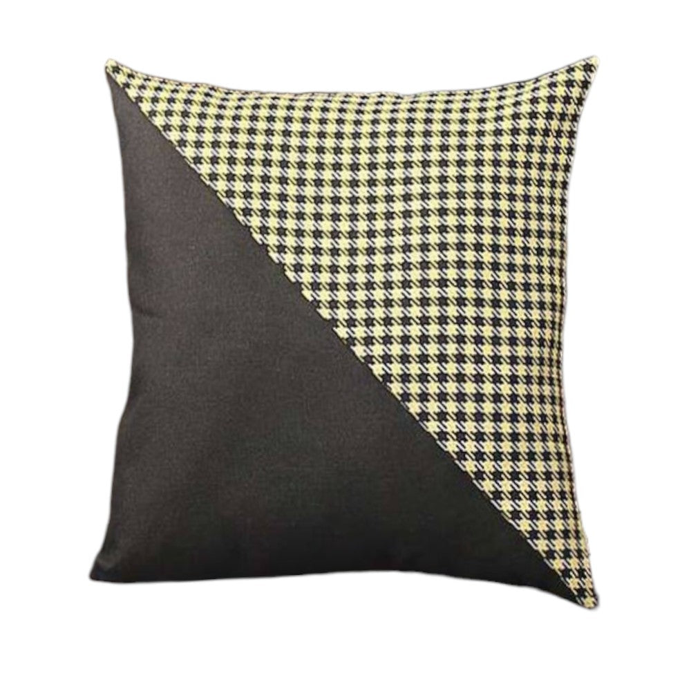 Set Of Four 18" X 18" Black And Yellow Polyester Houndstooth Zippered Pillow