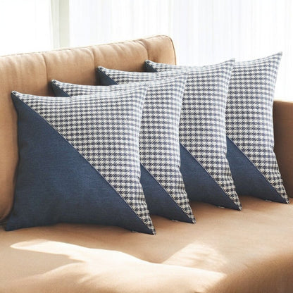 Set Of Four 18" X 18" Black And Blue Polyester Houndstooth Zippered Pillow