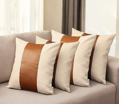 Set Of Four 18" X 18" Grey And Brown Polyester Geometric Zippered Pillow