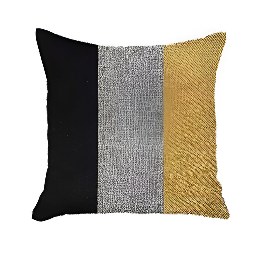 Set Of Four 18" X 18" Black And Yellow Geometric Zippered Handmade Polyester Throw Pillow