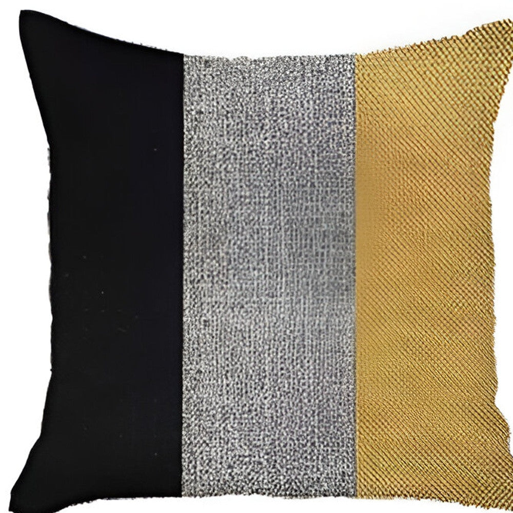 Set Of Four 18" X 18" Black And Yellow Geometric Zippered Handmade Polyester Throw Pillow