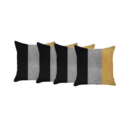 Set Of Four 18" X 18" Black And Yellow Geometric Zippered Handmade Polyester Throw Pillow