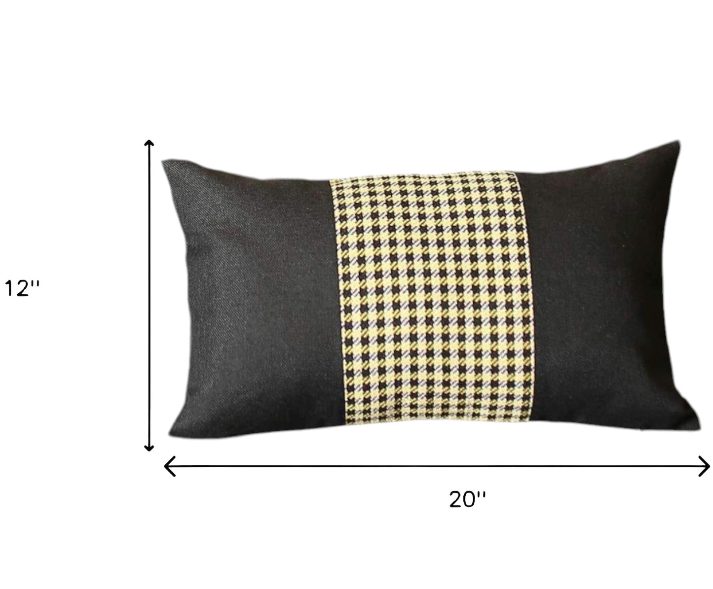 Set Of Four 20" X 12" Black And Yellow Polyester Houndstooth Zippered Pillow