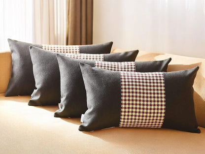 Set Of Four 20" X 12" Black And Red Polyester Houndstooth Zippered Pillow