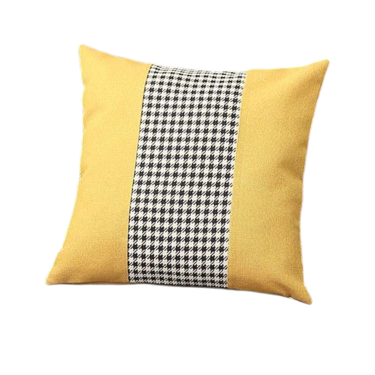 Set Of Four 18" X 18" Yellow And White Polyester Houndstooth Zippered Pillow