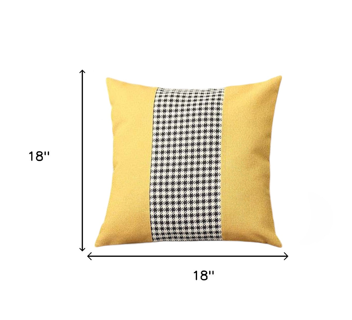 Set Of Four 18" X 18" Yellow And White Polyester Houndstooth Zippered Pillow