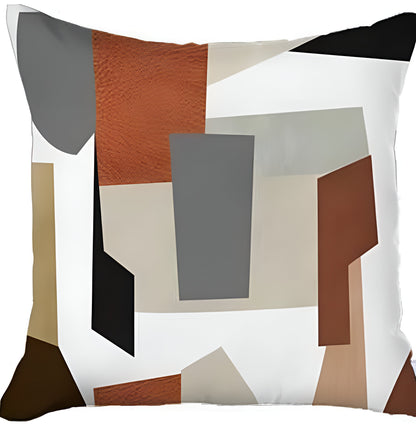 Set Of Four 18" X 18" Black And Maroon Abstract Zippered Handmade Polyester Throw Pillow