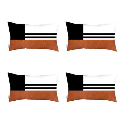 Set Of Four 20" X 12" Brown And Black Polyester Striped Zippered Pillow