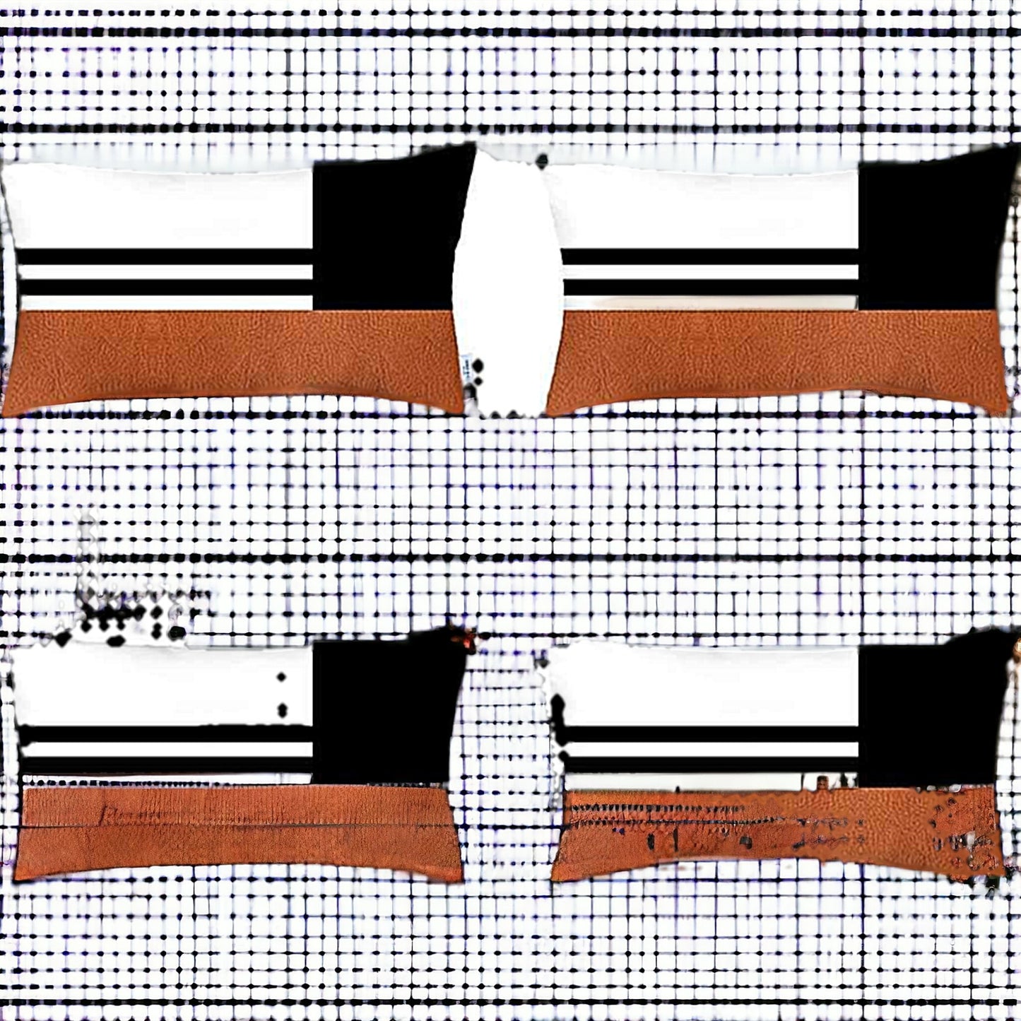 Set Of Four 20" X 12" Brown And Black Polyester Striped Zippered Pillow