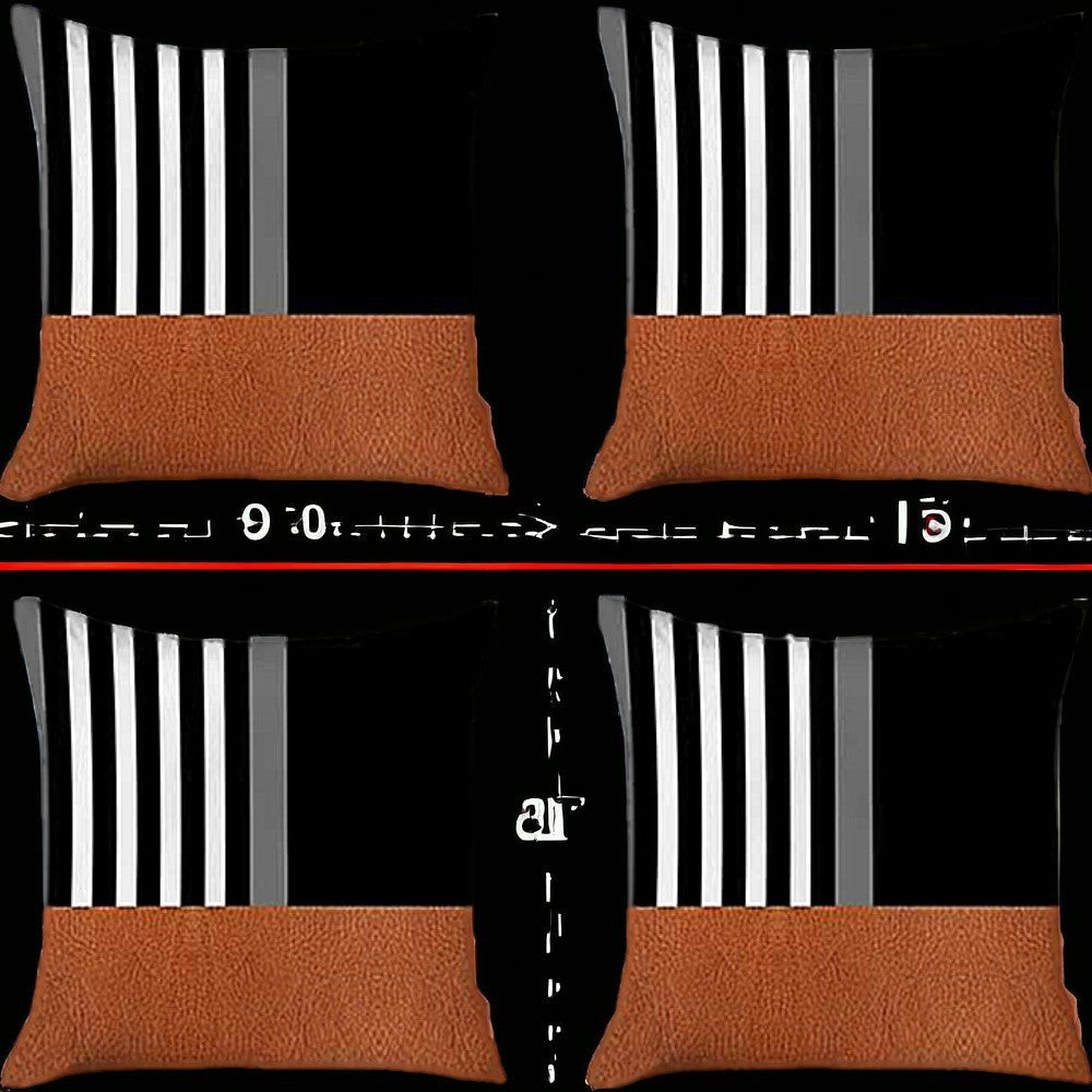 Set Of Four 18" X 18" Brown And Black Polyester Striped Zippered Pillow